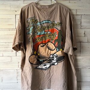Rhinestone Cowboy Graphic T-Shirt - Tan oversized baggy bling XL